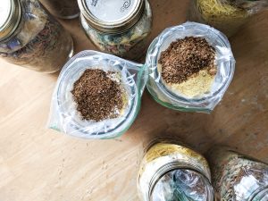 Mason jars with rice and spices