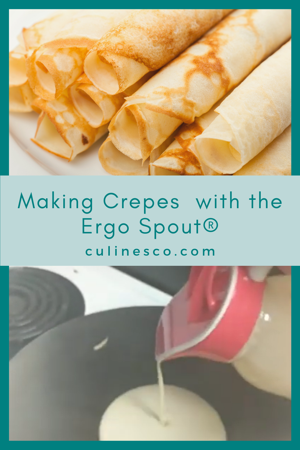 The Ergo Spout® makes crepes so easy because you can easily pour the batter into the pan straight from a mason jar without making a mess.